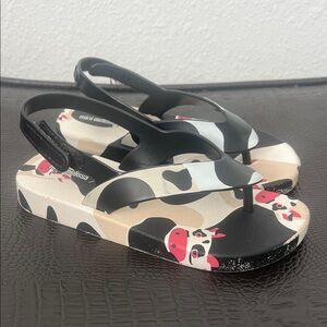 Mini Melissa Black and White Cow Print Sandals